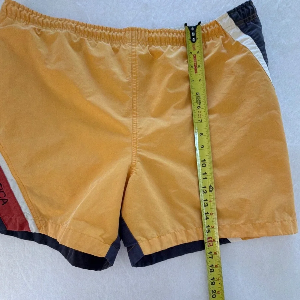 Nautica Y2K Mens Medium Swim Trunks Yellow Navy Blue Colorblock Mesh Liner‎